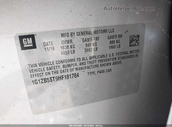 1G1ZB5ST9HF181784 2017 CHEVROLET MALIBU Silver Vista del compartimento del motor
