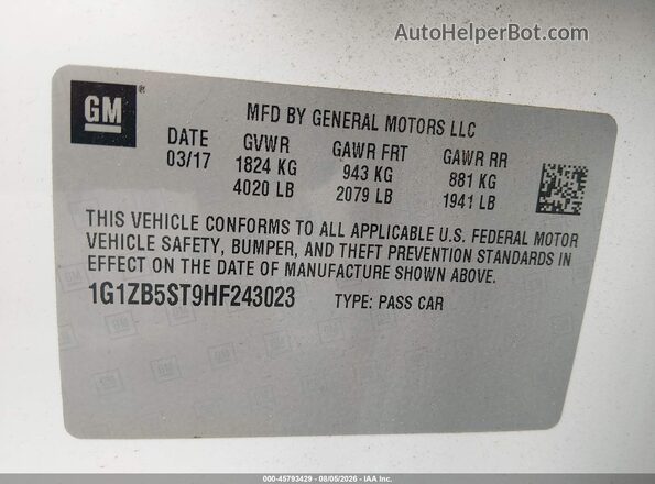 1G1ZB5ST9HF243023 2017 CHEVROLET MALIBU White Вид підкапотного простору