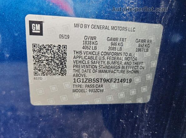 1G1ZB5ST9KF214919 2019 CHEVROLET MALIBU Blue Engine compartment view