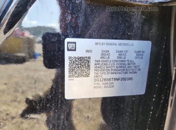 1G1ZB5ST9NF202385 2022 CHEVROLET MALIBU Black Շարժիչի բաժամունքի տեսք