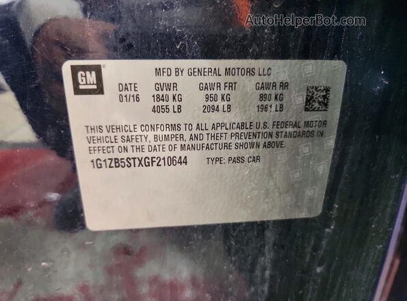1G1ZB5STXGF210644 2016 CHEVROLET MALIBU Blue VIN կոդի պիտակի տեսք