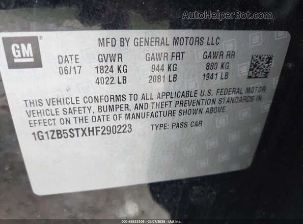 1G1ZB5STXHF290223 2017 CHEVROLET MALIBU Black Vista del compartimento del motor