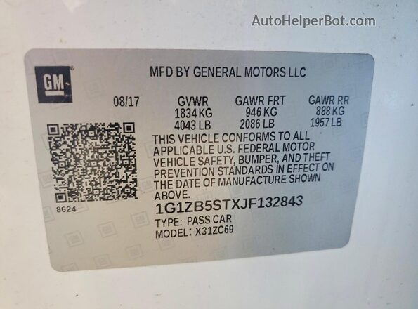 1G1ZB5STXJF132843 2018 CHEVROLET MALIBU White VIN կոդի պիտակի տեսք