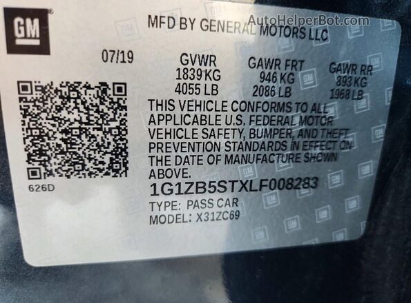 1G1ZB5STXLF008283 2020 CHEVROLET MALIBU Blue ძრავის განყოფილების ხედი