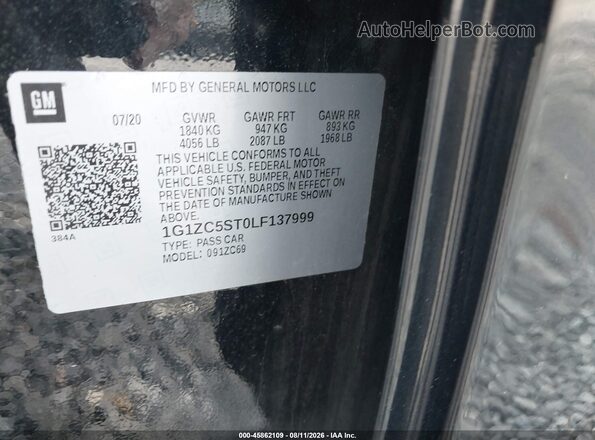 1G1ZC5ST0LF137999 2020 CHEVROLET MALIBU Черный Вид подкапотного пространства