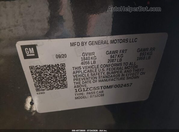 1G1ZC5ST0MF002457 2021 CHEVROLET MALIBU Gray Вид підкапотного простору