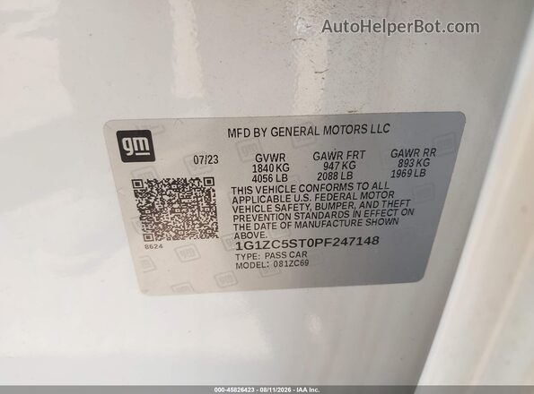 1G1ZC5ST0PF247148 2023 CHEVROLET MALIBU White Вид підкапотного простору