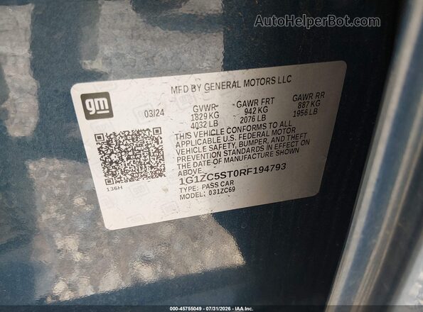 1G1ZC5ST0RF194793 2024 CHEVROLET MALIBU Blue Вид підкапотного простору