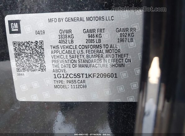 1G1ZC5ST1KF209601 2019 CHEVROLET MALIBU Black Շարժիչի բաժամունքի տեսք