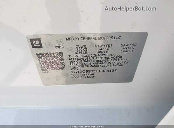 1G1ZC5ST1LF038107 2020 CHEVROLET MALIBU White Engine compartment view