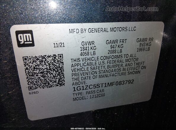 1G1ZC5ST1MF083792 2021 CHEVROLET MALIBU Gray Շարժիչի բաժամունքի տեսք