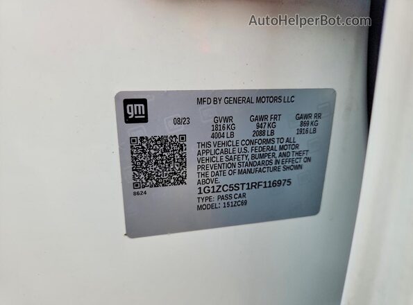 1G1ZC5ST1RF116975 2024 CHEVROLET MALIBU White VIN კოდის სტიკერის ხედი