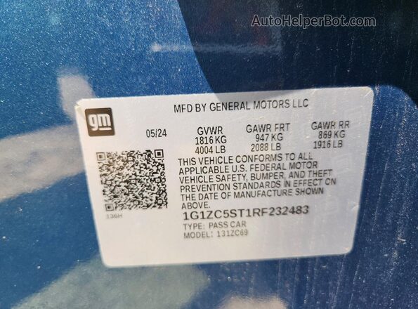 1G1ZC5ST1RF232483 2024 CHEVROLET MALIBU Blue ძრავის განყოფილების ხედი