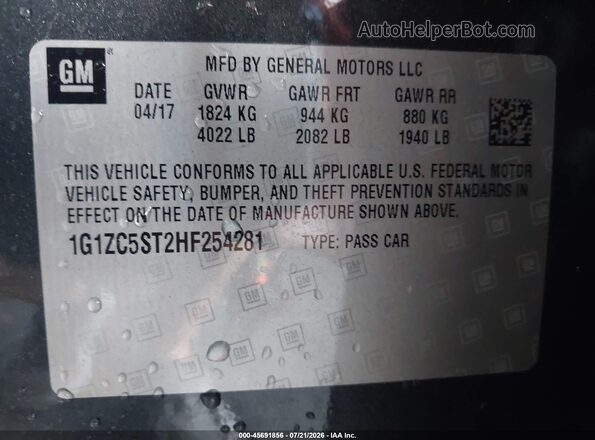 1G1ZC5ST2HF254281 2017 CHEVROLET MALIBU Черный Вид подкапотного пространства