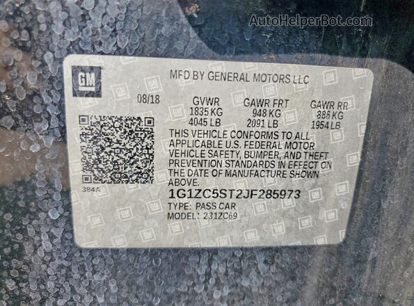 1G1ZC5ST2JF285973 2018 CHEVROLET MALIBU Black Engine compartment view