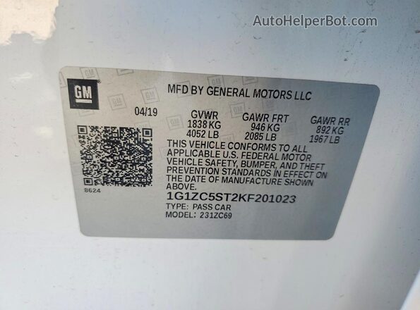 1G1ZC5ST2KF201023 2019 CHEVROLET MALIBU White Vista del compartimento del motor
