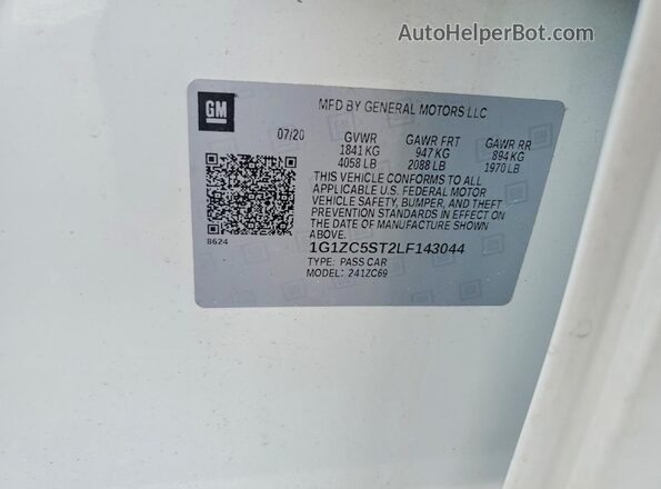1G1ZC5ST2LF143044 2020 CHEVROLET MALIBU White Vista del compartimento del motor