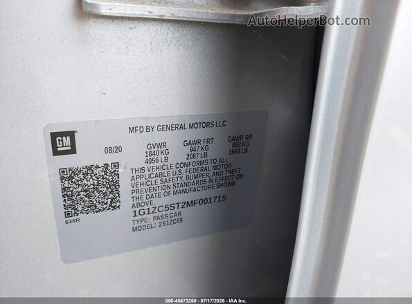 1G1ZC5ST2MF001715 2021 CHEVROLET MALIBU Silver Widok komory silnika