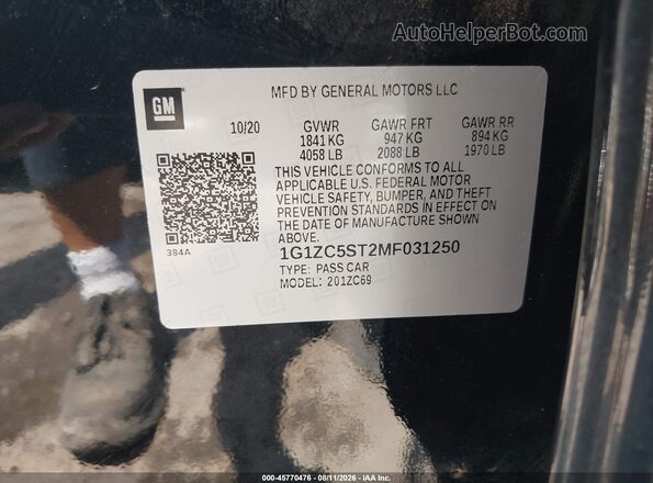 1G1ZC5ST2MF031250 2021 CHEVROLET MALIBU Черный Вид подкапотного пространства