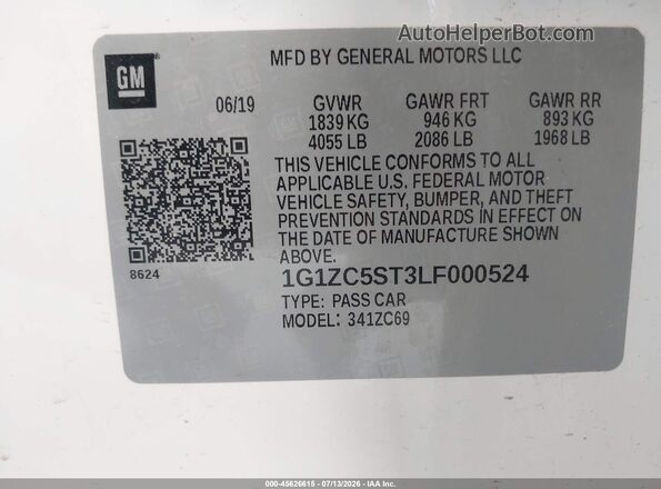 1G1ZC5ST3LF000524 2020 CHEVROLET MALIBU White Widok komory silnika