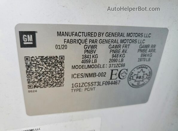1G1ZC5ST3LF094467 2020 CHEVROLET MALIBU White ძრავის განყოფილების ხედი