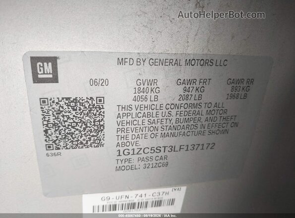 1G1ZC5ST3LF137172 2020 CHEVROLET MALIBU Silver Widok komory silnika