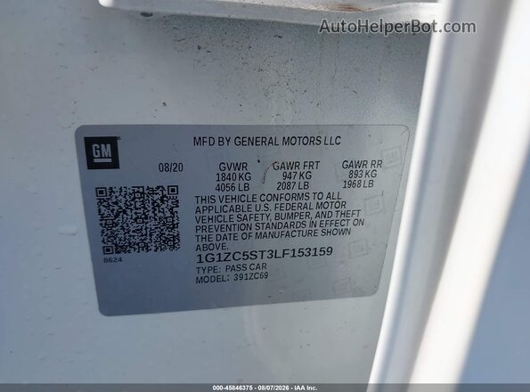 1G1ZC5ST3LF153159 2020 CHEVROLET MALIBU Белый Вид подкапотного пространства