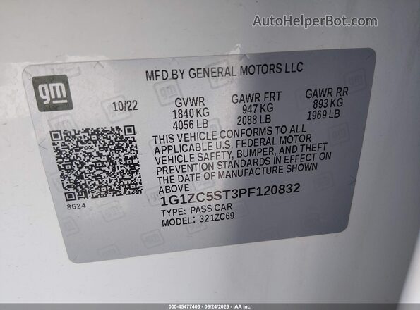1G1ZC5ST3PF120832 2023 CHEVROLET MALIBU White Вид підкапотного простору