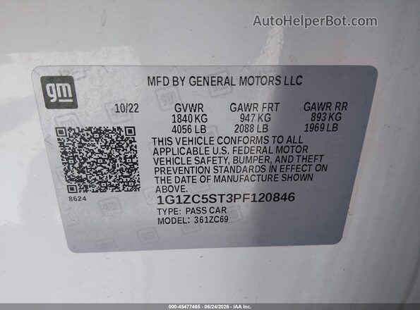 1G1ZC5ST3PF120846 2023 CHEVROLET MALIBU Белый Вид подкапотного пространства