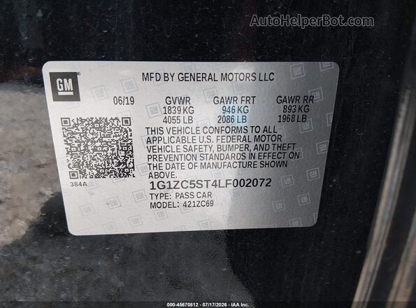 1G1ZC5ST4LF002072 2020 CHEVROLET MALIBU Black Вид підкапотного простору