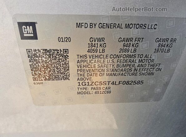 1G1ZC5ST4LF082585 2020 CHEVROLET MALIBU Серебряный Вид подкапотного пространства