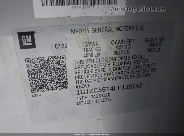 1G1ZC5ST4LF139142 2020 CHEVROLET MALIBU Silver Engine compartment view