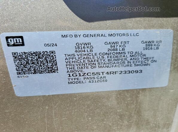 1G1ZC5ST4RF233093 2024 CHEVROLET MALIBU Beige Widok naklejki z numerem VIN