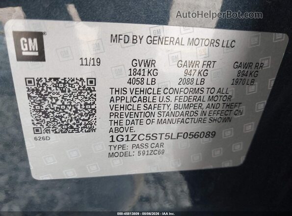 1G1ZC5ST5LF056089 2020 CHEVROLET MALIBU Серый Вид подкапотного пространства