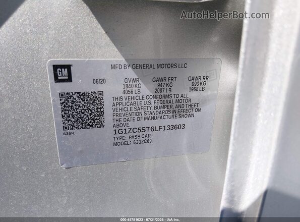 1G1ZC5ST6LF133603 2020 CHEVROLET MALIBU Silver Vista del compartimento del motor