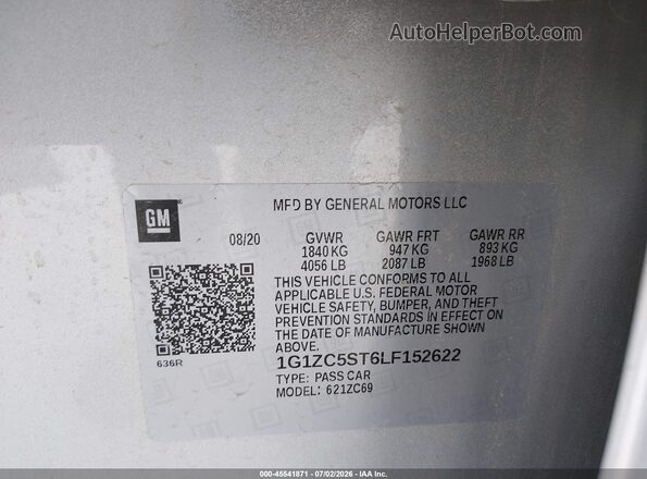1G1ZC5ST6LF152622 2020 CHEVROLET MALIBU Silver ძრავის განყოფილების ხედი