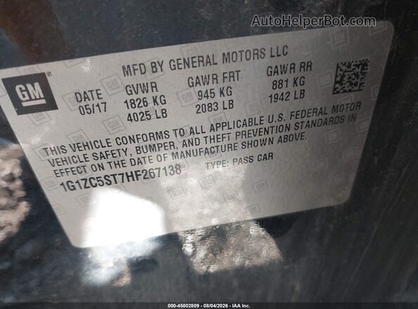 1G1ZC5ST7HF267138 2017 CHEVROLET MALIBU Black ძრავის განყოფილების ხედი