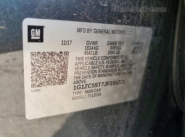 1G1ZC5ST7JF155221 2018 CHEVROLET MALIBU Charcoal Vista del compartimento del motor