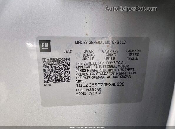 1G1ZC5ST7JF280039 2018 CHEVROLET MALIBU Silver ძრავის განყოფილების ხედი