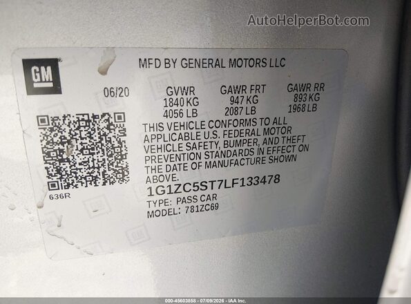 1G1ZC5ST7LF133478 2020 CHEVROLET MALIBU Silver Շարժիչի բաժամունքի տեսք