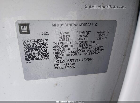 1G1ZC5ST7LF134582 2020 CHEVROLET MALIBU White ძრავის განყოფილების ხედი