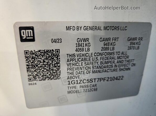 1G1ZC5ST7PF210422 2023 CHEVROLET MALIBU White Вид підкапотного простору