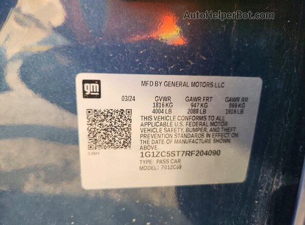 1G1ZC5ST7RF204090 2024 CHEVROLET MALIBU Blue Вид підкапотного простору