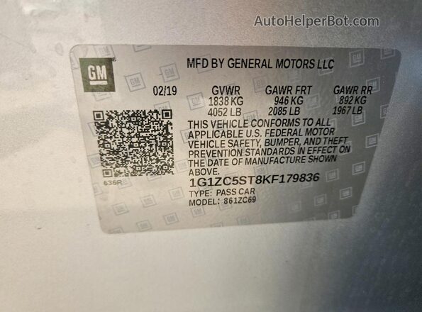 1G1ZC5ST8KF179836 2019 CHEVROLET MALIBU Silver Vista del compartimento del motor