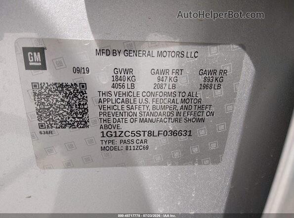 1G1ZC5ST8LF036631 2020 CHEVROLET MALIBU Серебряный Вид подкапотного пространства