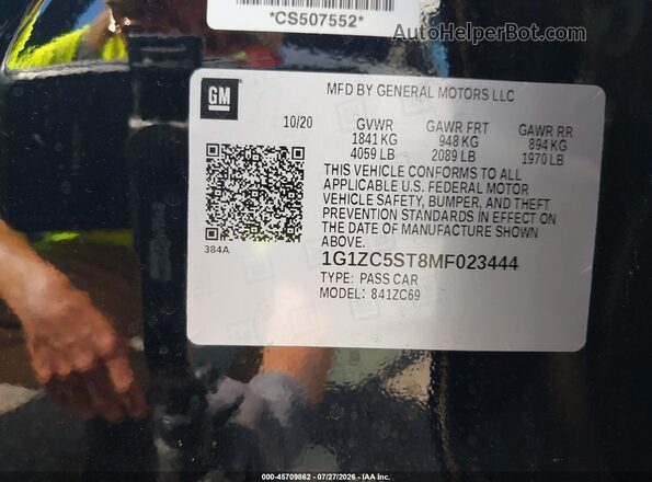 1G1ZC5ST8MF023444 2021 CHEVROLET MALIBU Black Вид підкапотного простору