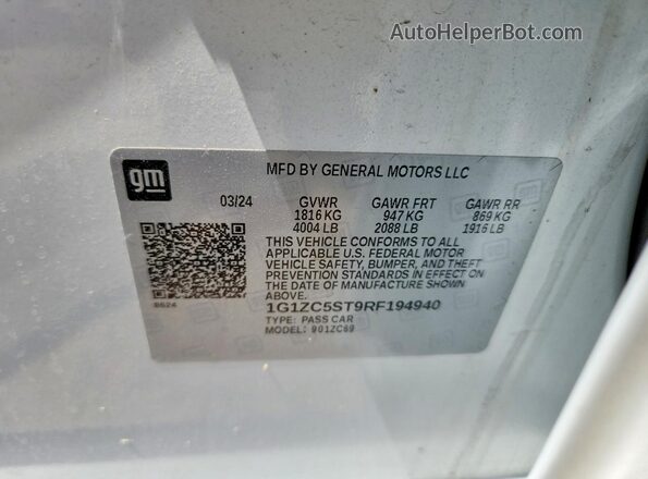 1G1ZC5ST9RF194940 2024 CHEVROLET MALIBU White VIN կոդի պիտակի տեսք