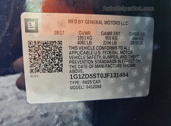 1G1ZD5ST0JF131484 2018 CHEVROLET MALIBU Синий Вид подкапотного пространства