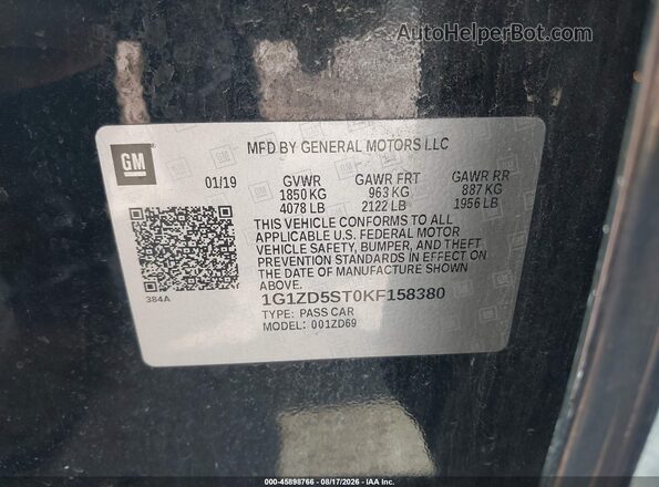 1G1ZD5ST0KF158380 2019 CHEVROLET MALIBU Черный Вид подкапотного пространства
