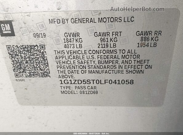 1G1ZD5ST0LF041058 2020 CHEVROLET MALIBU Silver Engine compartment view